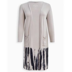 Torrid Super Soft Knits Grey Black Tie Dye Duster Cardigan Size 1X